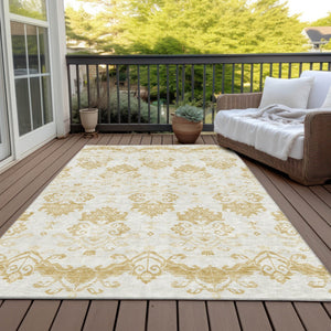 Homeroots 3' Stylish Beige Tan And Taupe Oriental Washable Area Rug For Indoor And Outdoor Spaces, Durable Design 3' X 5' Polyester 585424