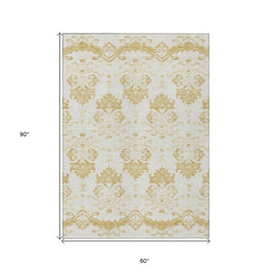 Homeroots 3' Stylish Beige Tan And Taupe Oriental Washable Area Rug For Indoor And Outdoor Spaces, Durable Design 5' X 8' Polyester 585425