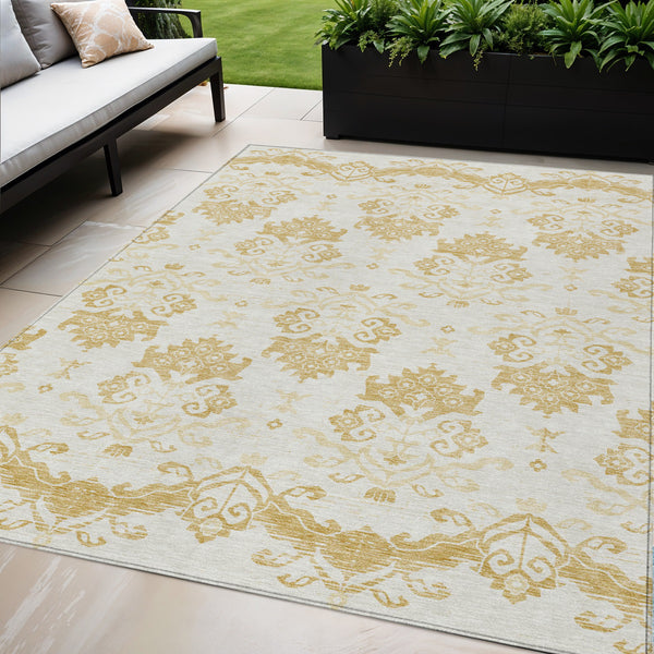 Homeroots 3' Stylish Beige Tan And Taupe Oriental Washable Area Rug For Indoor And Outdoor Spaces, Durable Design 5' X 8' Polyester 585425