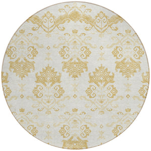 Homeroots 3' Stylish Beige Tan And Taupe Oriental Washable Area Rug For Indoor And Outdoor Spaces, Durable Design 8' Round Polyester 585426