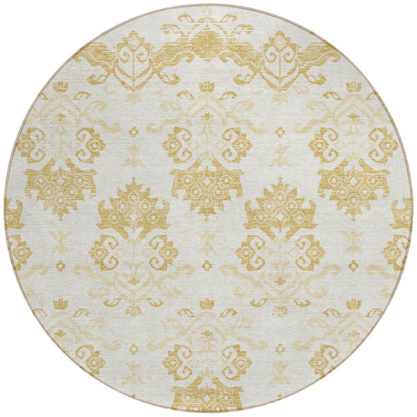 Homeroots 3' Stylish Beige Tan And Taupe Oriental Washable Area Rug For Indoor And Outdoor Spaces, Durable Design 8' Round Polyester 585426