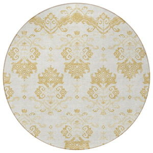 Homeroots 3' Stylish Beige Tan And Taupe Oriental Washable Area Rug For Indoor And Outdoor Spaces, Durable Design 8' Round Polyester 585426
