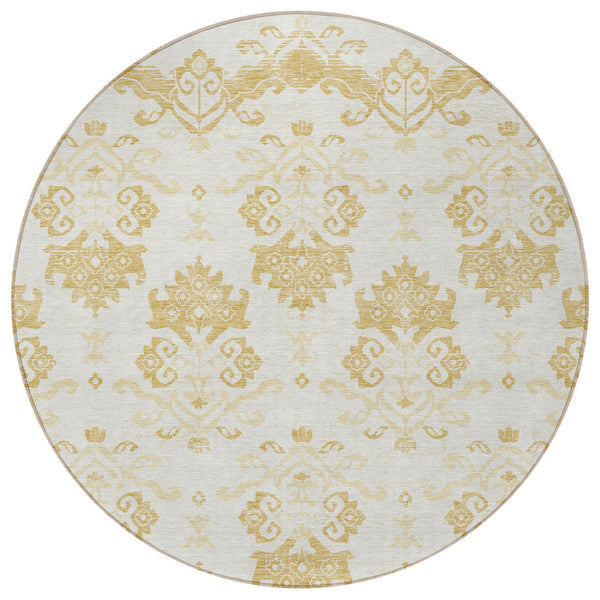 Homeroots 3' Stylish Beige Tan And Taupe Oriental Washable Area Rug For Indoor And Outdoor Spaces, Durable Design 8' Round Polyester 585426