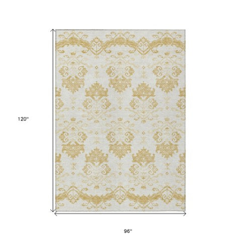 Homeroots 3' Stylish Beige Tan And Taupe Oriental Washable Area Rug For Indoor And Outdoor Spaces, Durable Design 8' X 10' Polyester 585427
