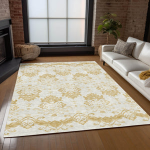 Homeroots 3' Stylish Beige Tan And Taupe Oriental Washable Area Rug For Indoor And Outdoor Spaces, Durable Design 8' X 10' Polyester 585427