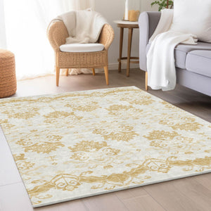 Homeroots 3' Stylish Beige Tan And Taupe Oriental Washable Area Rug For Indoor And Outdoor Spaces, Durable Design 9' X 12' Polyester 585428