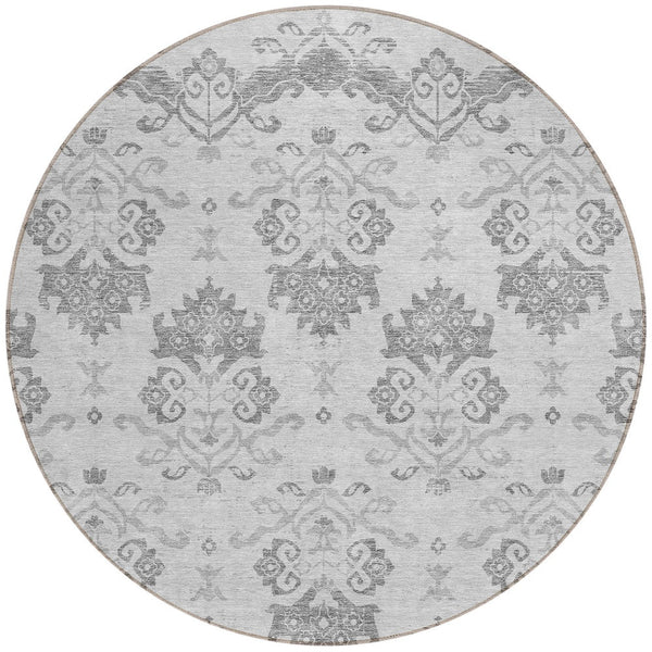 Homeroots 3' Stylish Beige Tan And Taupe Oriental Washable Area Rug For Indoor And Outdoor Spaces, Durable Design 8' Round Polyester 585432