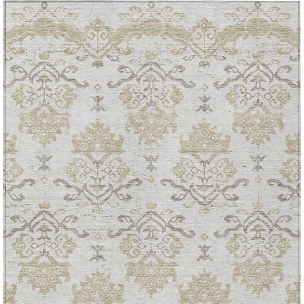 Homeroots 3' Stylish Beige Tan And Taupe Oriental Washable Area Rug For Indoor And Outdoor Spaces, Durable Design 5' X 8' Polyester 585437