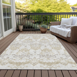 Homeroots 3' Stylish Beige Tan And Taupe Oriental Washable Area Rug For Indoor And Outdoor Spaces, Durable Design 5' X 8' Polyester 585437