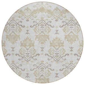 HomeRoots 5' Timeless Ivory Beige and Taupe Oriental Area Rug - Durable, Washable Design for Indoor & Outdoor Use 8' Round 585438
