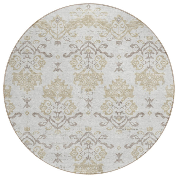 HomeRoots 5' Timeless Ivory Beige and Taupe Oriental Area Rug - Durable, Washable Design for Indoor & Outdoor Use 8' Round 585438