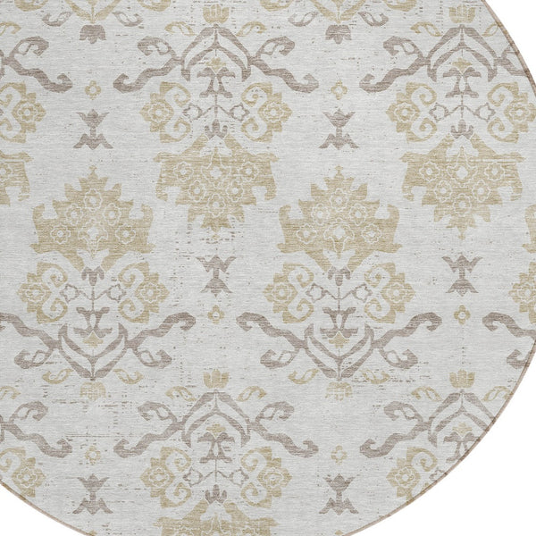 Homeroots 3' Stylish Beige Tan And Taupe Oriental Washable Area Rug For Indoor And Outdoor Spaces, Durable Design 8' Round Polyester 585438