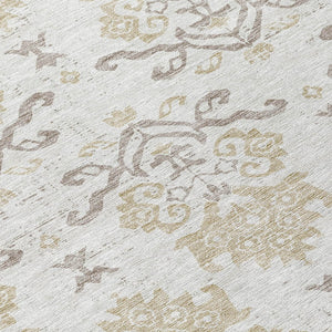 Homeroots 3' Stylish Beige Tan And Taupe Oriental Washable Area Rug For Indoor And Outdoor Spaces, Durable Design 8' Round Polyester 585438