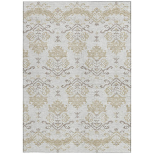 Homeroots 3' Stylish Beige Tan And Taupe Oriental Washable Area Rug For Indoor And Outdoor Spaces, Durable Design 10' X 14' Polyester 585441