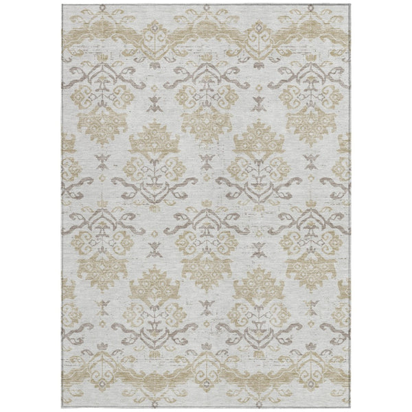 Homeroots 3' Stylish Beige Tan And Taupe Oriental Washable Area Rug For Indoor And Outdoor Spaces, Durable Design 10' X 14' Polyester 585441