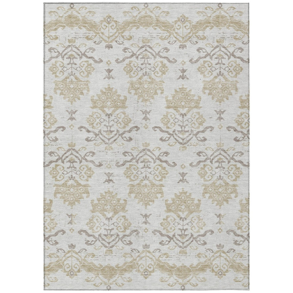 HomeRoots 5' Timeless Ivory Beige and Taupe Oriental Area Rug - Durable, Washable Design for Indoor & Outdoor Use 10' X 14' 585441