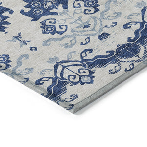 HomeRoots 5' Timeless Navy Blue and Beige Oriental Area Rug – Durable, Washable Design for Indoor or Outdoor Use 5' X 8' 585443