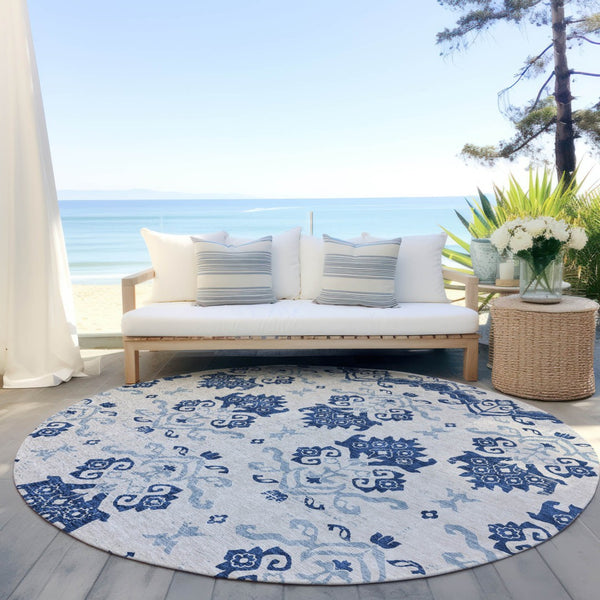 Homeroots 3' Stylish Beige Tan And Taupe Oriental Washable Area Rug For Indoor And Outdoor Spaces, Durable Design 8' Round Polyester 585444