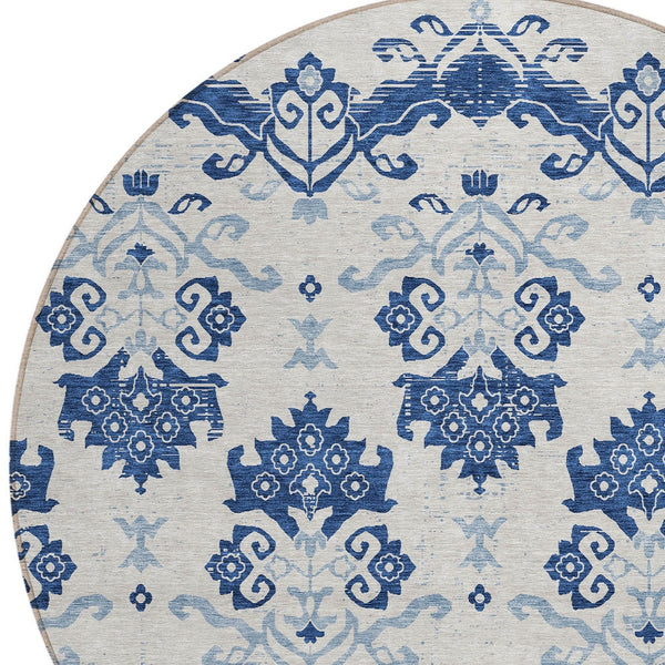 Homeroots 3' Stylish Beige Tan And Taupe Oriental Washable Area Rug For Indoor And Outdoor Spaces, Durable Design 8' Round Polyester 585444