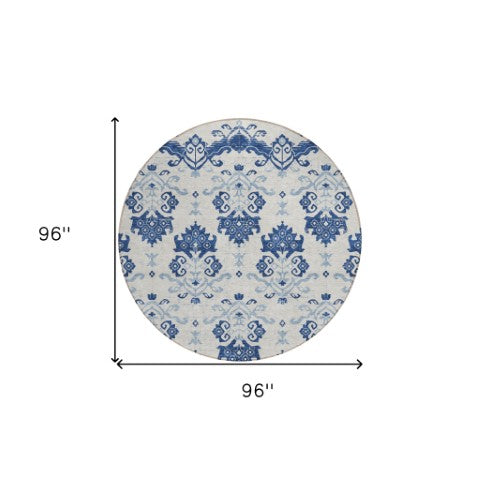 Homeroots 3' Stylish Beige Tan And Taupe Oriental Washable Area Rug For Indoor And Outdoor Spaces, Durable Design 8' Round Polyester 585444