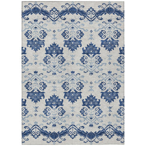 HomeRoots 9' Elegant Navy Blue Beige Denim Indoor/Outdoor Oriental Area Rug for High-Traffic Spaces 9' X 12' 585446
