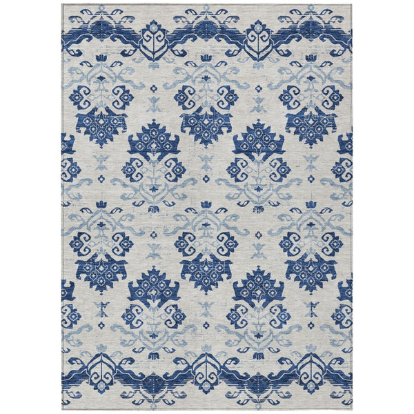 HomeRoots 9' Elegant Navy Blue Beige Denim Indoor/Outdoor Oriental Area Rug for High-Traffic Spaces 9' X 12' 585446