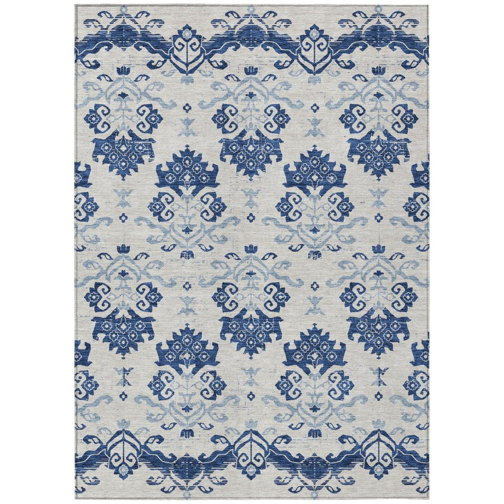 HomeRoots 5' Timeless Navy Blue and Beige Oriental Area Rug – Durable, Washable Design for Indoor or Outdoor Use 10' X 14' 585447
