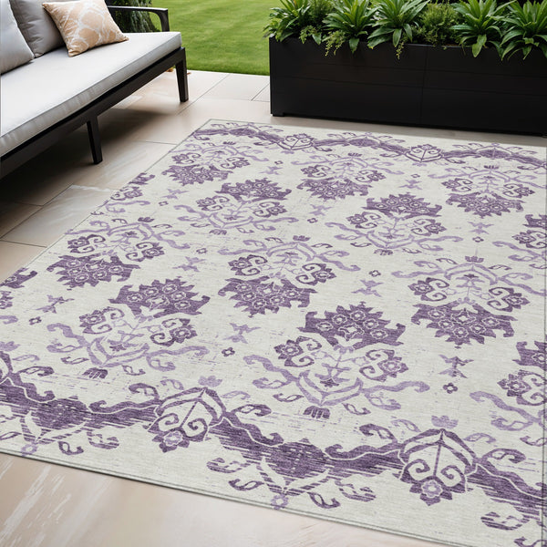 Homeroots 3' Stylish Beige Tan And Taupe Oriental Washable Area Rug For Indoor And Outdoor Spaces, Durable Design 5' X 8' Polyester 585449