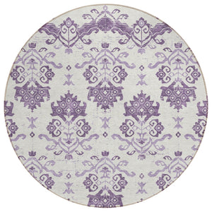 HomeRoots 5' Vibrant Purple Silver Lilac Oriental Washable Area Rug for Indoor Outdoor Spaces, Durable Design 8' Round 585450