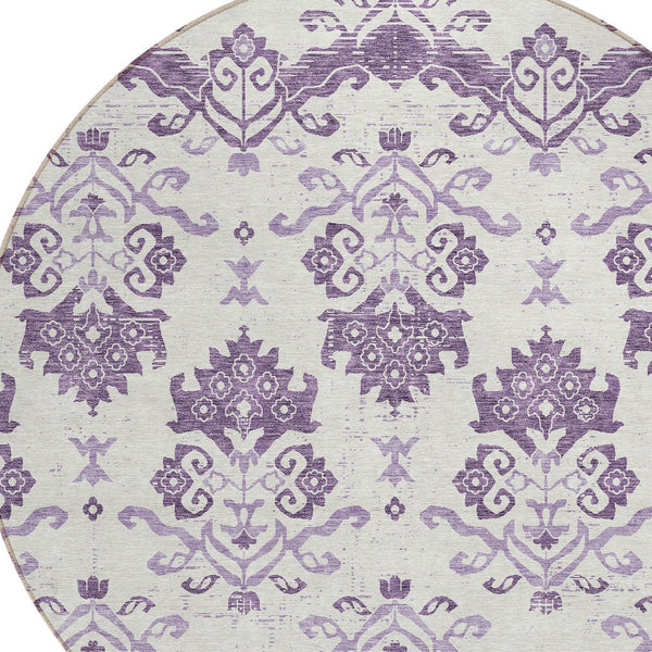 Homeroots 3' Stylish Beige Tan And Taupe Oriental Washable Area Rug For Indoor And Outdoor Spaces, Durable Design 8' Round Polyester 585450