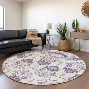 Homeroots 3' Stylish Beige Tan And Taupe Oriental Washable Area Rug For Indoor And Outdoor Spaces, Durable Design 8' Round Polyester 585450