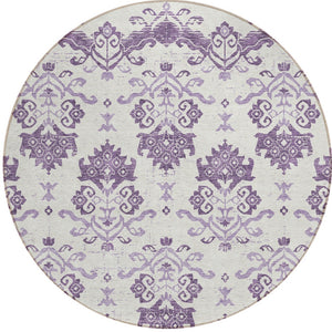 Homeroots 3' Stylish Beige Tan And Taupe Oriental Washable Area Rug For Indoor And Outdoor Spaces, Durable Design 8' Round Polyester 585450