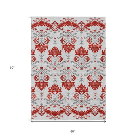 Homeroots 3' Stylish Beige Tan And Taupe Oriental Washable Area Rug For Indoor And Outdoor Spaces, Durable Design 5' X 8' Polyester 585455