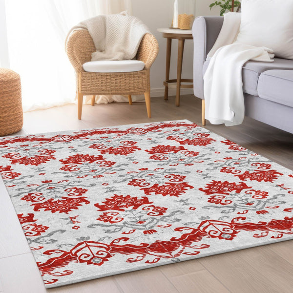 Homeroots 3' Stylish Beige Tan And Taupe Oriental Washable Area Rug For Indoor And Outdoor Spaces, Durable Design 5' X 8' Polyester 585455