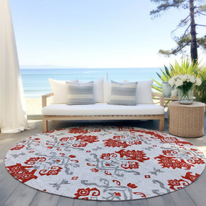 Homeroots 3' Stylish Beige Tan And Taupe Oriental Washable Area Rug For Indoor And Outdoor Spaces, Durable Design 8' Round Polyester 585456