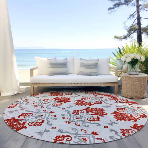 Homeroots 3' Stylish Beige Tan And Taupe Oriental Washable Area Rug For Indoor And Outdoor Spaces, Durable Design 8' Round Polyester 585456