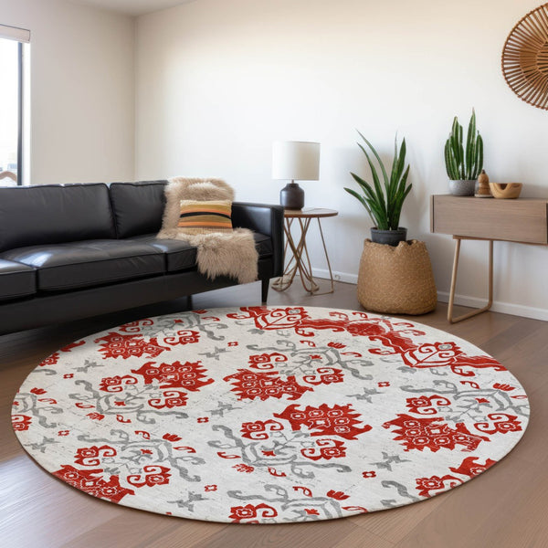 Homeroots 3' Stylish Beige Tan And Taupe Oriental Washable Area Rug For Indoor And Outdoor Spaces, Durable Design 8' Round Polyester 585456