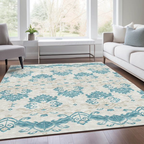 Homeroots 3' Stylish Beige Tan And Taupe Oriental Washable Area Rug For Indoor And Outdoor Spaces, Durable Design 3' X 5' Polyester 585460