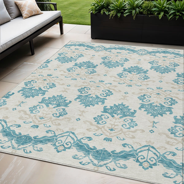 Homeroots 3' Stylish Beige Tan And Taupe Oriental Washable Area Rug For Indoor And Outdoor Spaces, Durable Design 5' X 8' Polyester 585461