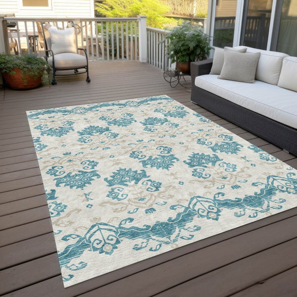 Homeroots 3' Stylish Beige Tan And Taupe Oriental Washable Area Rug For Indoor And Outdoor Spaces, Durable Design 5' X 8' Polyester 585461