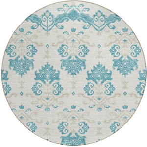 Homeroots 3' Stylish Beige Tan And Taupe Oriental Washable Area Rug For Indoor And Outdoor Spaces, Durable Design 8' Round Polyester 585462