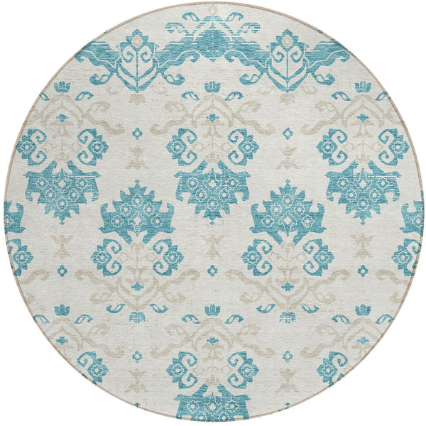 Homeroots 3' Stylish Beige Tan And Taupe Oriental Washable Area Rug For Indoor And Outdoor Spaces, Durable Design 8' Round Polyester 585462