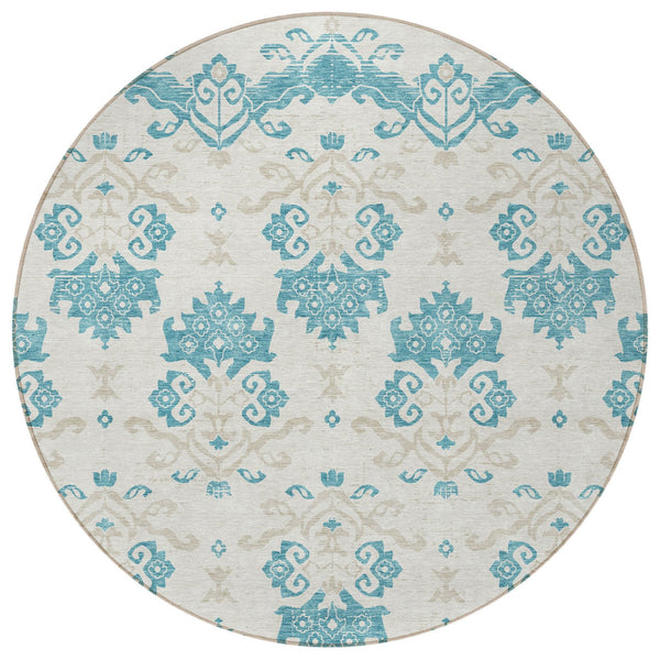 Homeroots 3' Stylish Beige Tan And Taupe Oriental Washable Area Rug For Indoor And Outdoor Spaces, Durable Design 8' Round Polyester 585462