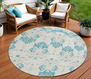 Homeroots 3' Stylish Beige Tan And Taupe Oriental Washable Area Rug For Indoor And Outdoor Spaces, Durable Design 8' Round Polyester 585462