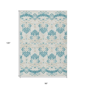 Homeroots 3' Stylish Beige Tan And Taupe Oriental Washable Area Rug For Indoor And Outdoor Spaces, Durable Design 8' X 10' Polyester 585463