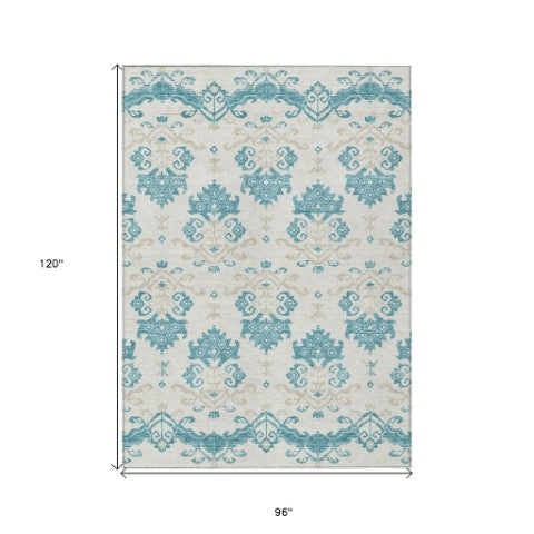 Homeroots 3' Stylish Beige Tan And Taupe Oriental Washable Area Rug For Indoor And Outdoor Spaces, Durable Design 8' X 10' Polyester 585463