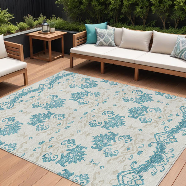 Homeroots 3' Stylish Beige Tan And Taupe Oriental Washable Area Rug For Indoor And Outdoor Spaces, Durable Design 8' X 10' Polyester 585463
