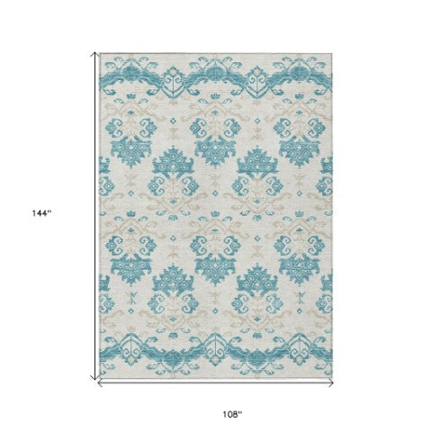 Homeroots 3' Stylish Beige Tan And Taupe Oriental Washable Area Rug For Indoor And Outdoor Spaces, Durable Design 9' X 12' Polyester 585464