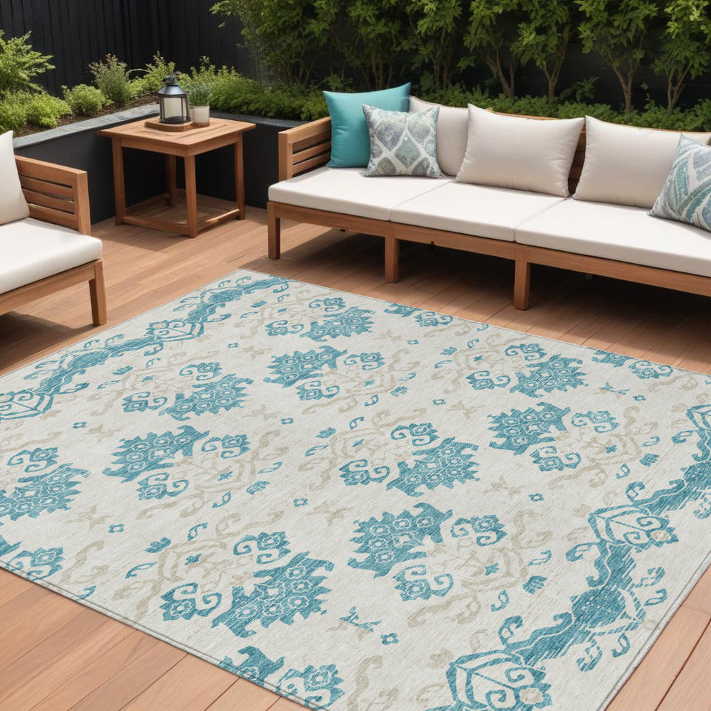 Homeroots 3' Stylish Beige Tan And Taupe Oriental Washable Area Rug For Indoor And Outdoor Spaces, Durable Design 9' X 12' Polyester 585464