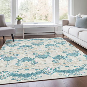 Homeroots 3' Stylish Beige Tan And Taupe Oriental Washable Area Rug For Indoor And Outdoor Spaces, Durable Design 9' X 12' Polyester 585464